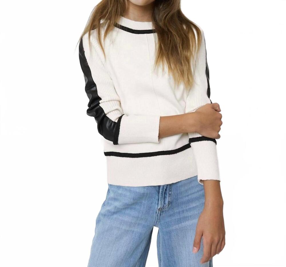 NEW CENTRAL PARK WEST kids crew neck sweater with vegan trim in ivory
